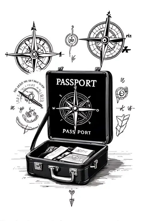 Travel Passport Stamps Suitcase Compass Rose