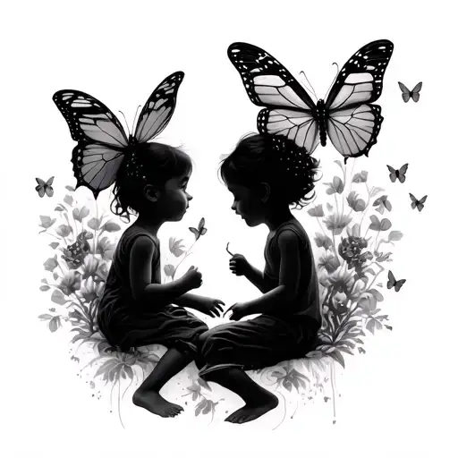 Children Playing With Butterflies
