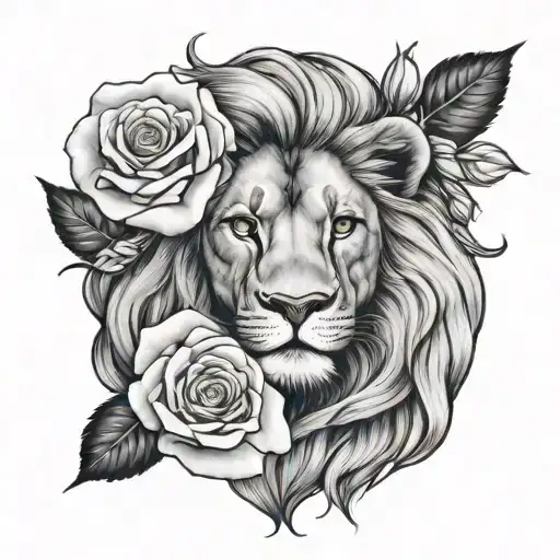 Lion And Roses Intertwined