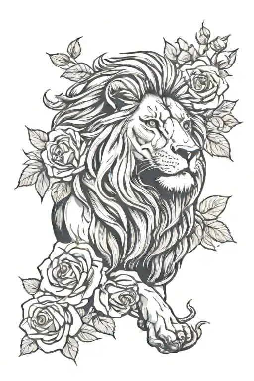 Lion And Roses Intertwined