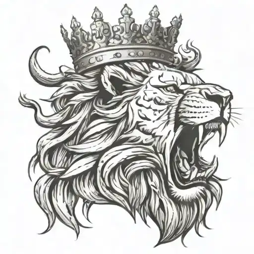 Lion Roaring Lion Wearing Nialed Crown Made