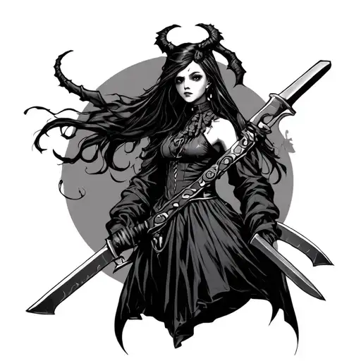 Demon In The Guise Of A Dressed Girl With Weapons