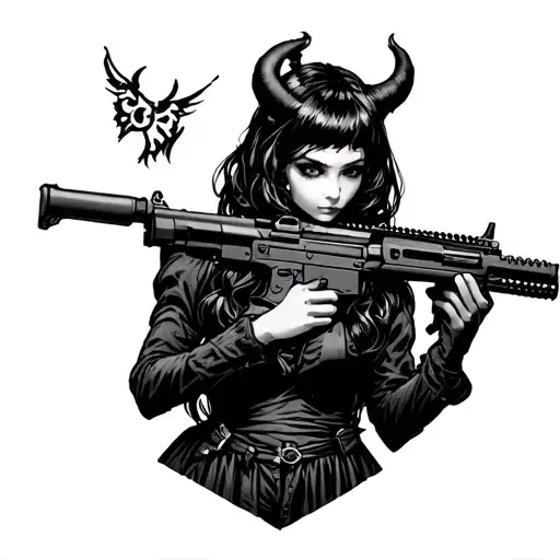 Demon In The Guise Of A Dressed Girl With A Machine Gun