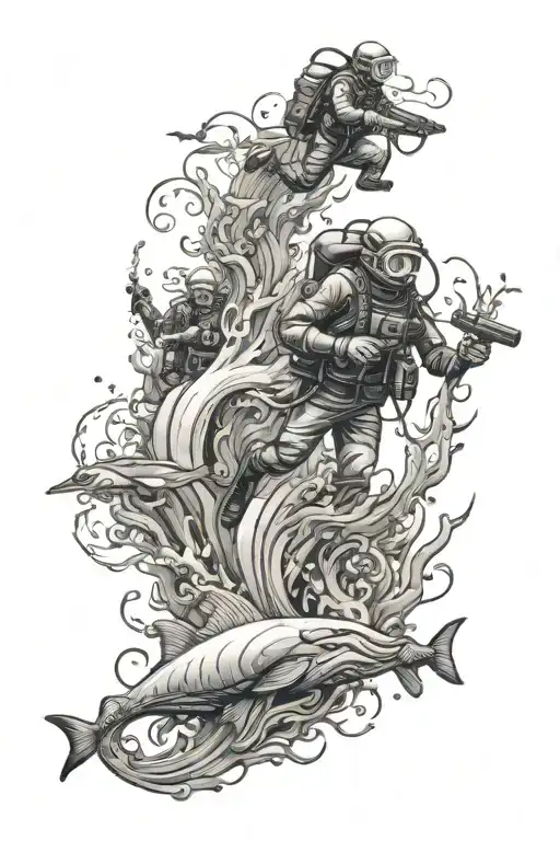 Ocean With Scuba Divers Floating