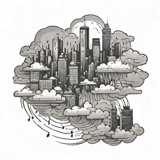 Rain And Clouds Over City Skyline