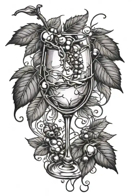 Broken Wine Glass With Cherrys And Thorn Vine