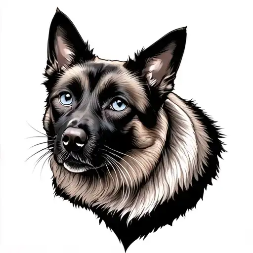 German Shepherd With A Siamese Cat Outline Tattoo Design