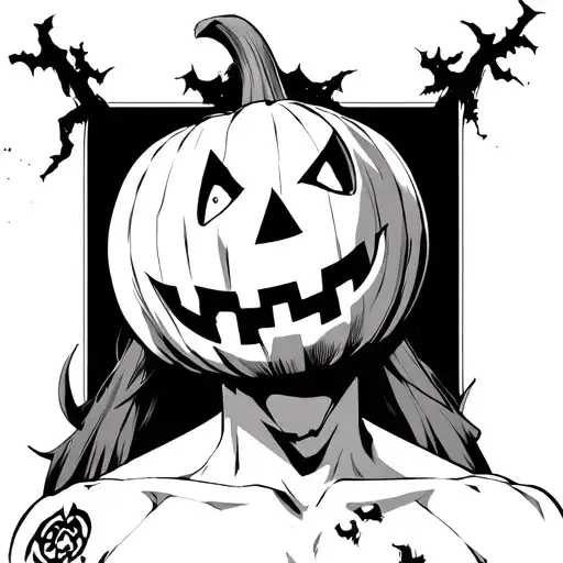 A Skinny Shirtless Muscular Anime Boy Wearing A Jack O Latern