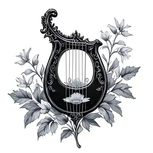Lyre With Larkspur Flower Feminine