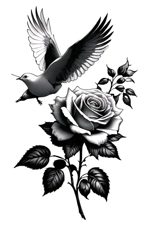 Rose Flower Blooming With Dove Flying