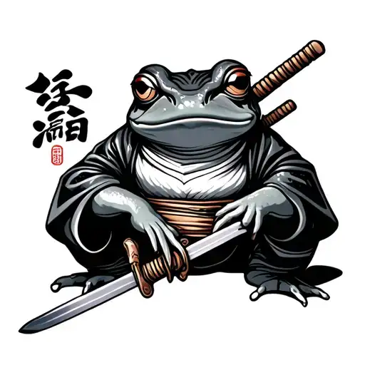 Japanese Frog In Kimono Holding Sword