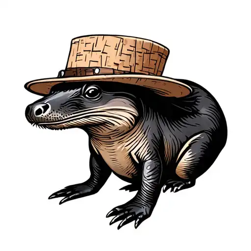Platypus Wearing Australian Cork Hat Sitting