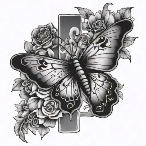 Cross With Butterflies With Semicolon Butterfly And Flowers