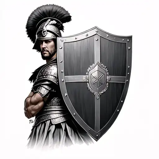 Roman Soldier Holding A Sheild With His Pride In It