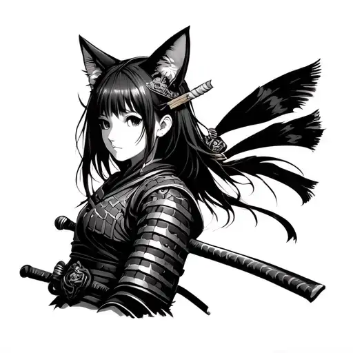 Anime Girl Samurai With Cat's Ears