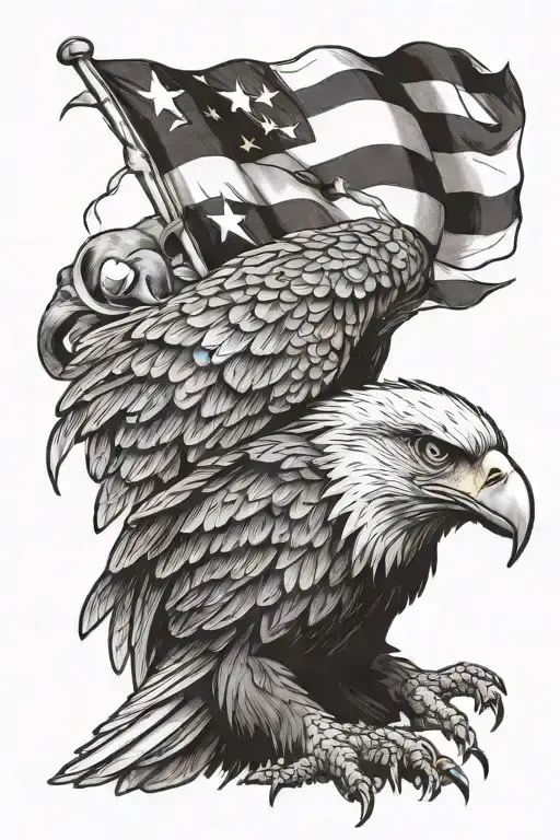 Eagle With American Flag Cut Diagonally Coming