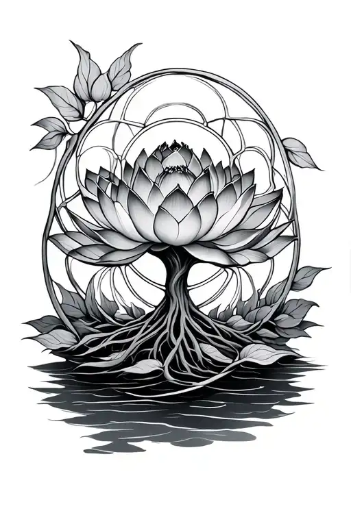 Lotus Flower Tree Of Life Intertwined