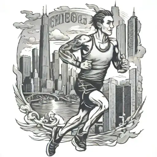 Marathon Runner In Chicago Merging