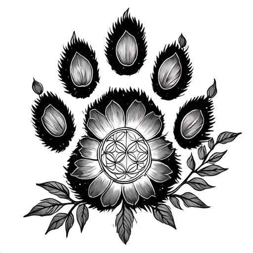 Dog Paw Imprint With Flower Of Life As Background