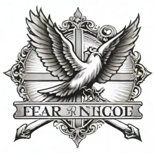 Cross With Light Rays And Dove Saying Fear None Trust God
