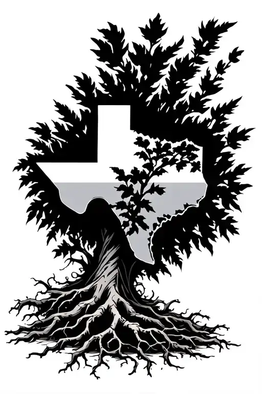 Texas Shape Outline With Roots Coming Out The Bottom