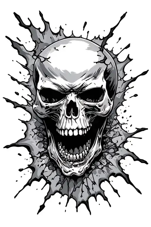 Angry Scared Skull Breaking Through Skin Back