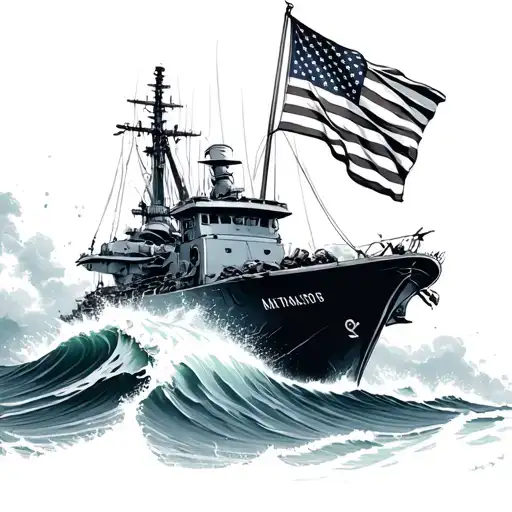 Navy Sailor With A Carrier Battling Powerful Waves Carrying The American Flag