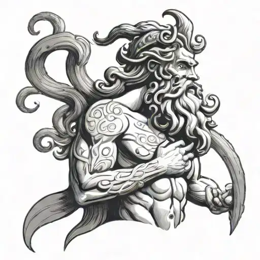 Greek God Poseidon With Tentacle Beard Standing
