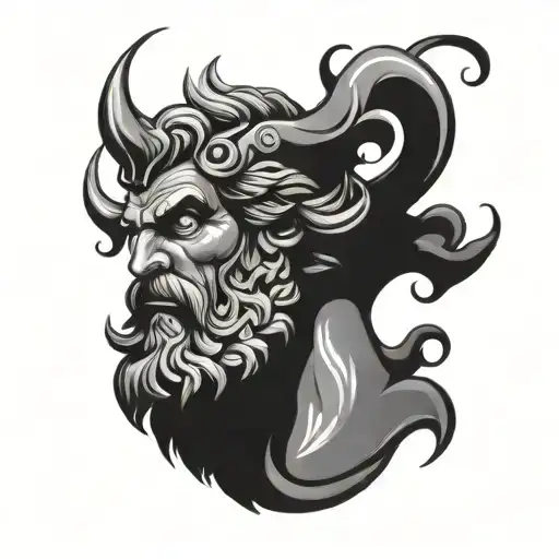 Greek God Poseidon With Tentacle Beard Dressed In Battle