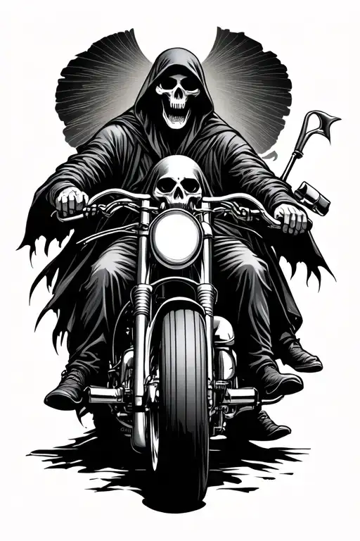 Grim Reaper Holding Hand Over A Mortorcyle Rider On Bike