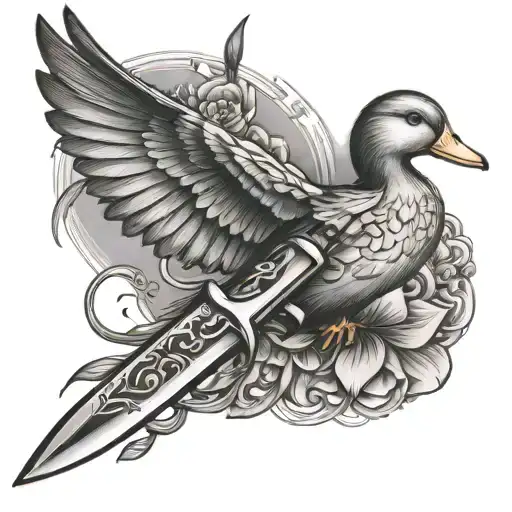 Duck Holding Butterfly Knife