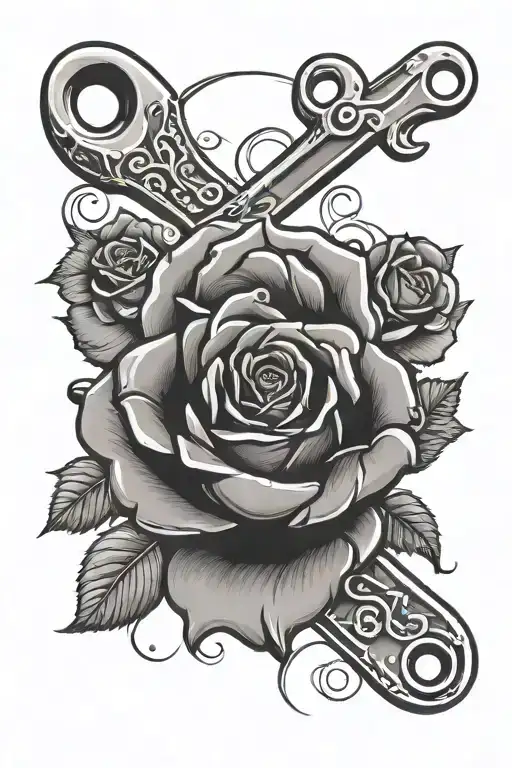 Wrench Intertwined With Red Rose With The Name Charlie