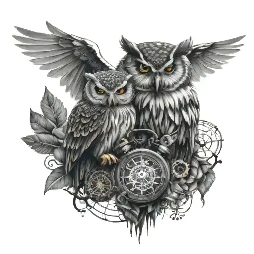 Owls With Dream Catcher And Time Turners