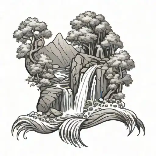 Flowing River With Waterfall Flowing