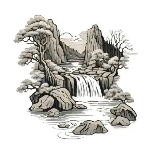 Flowing River With Waterfall Cascading