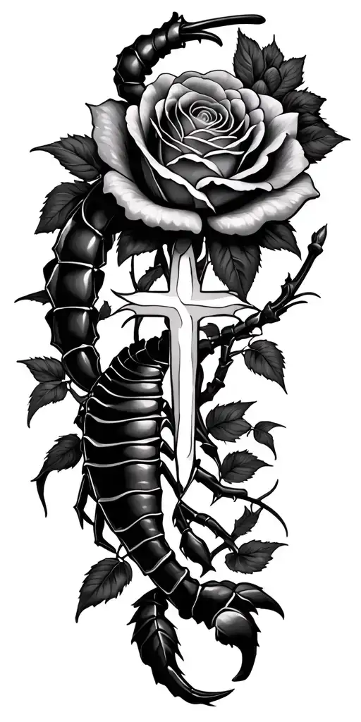 Scorpion - Christian Cross- 3 Rose Blooming