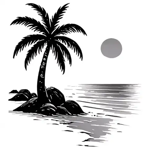 Palm Tree And Sun On Beach