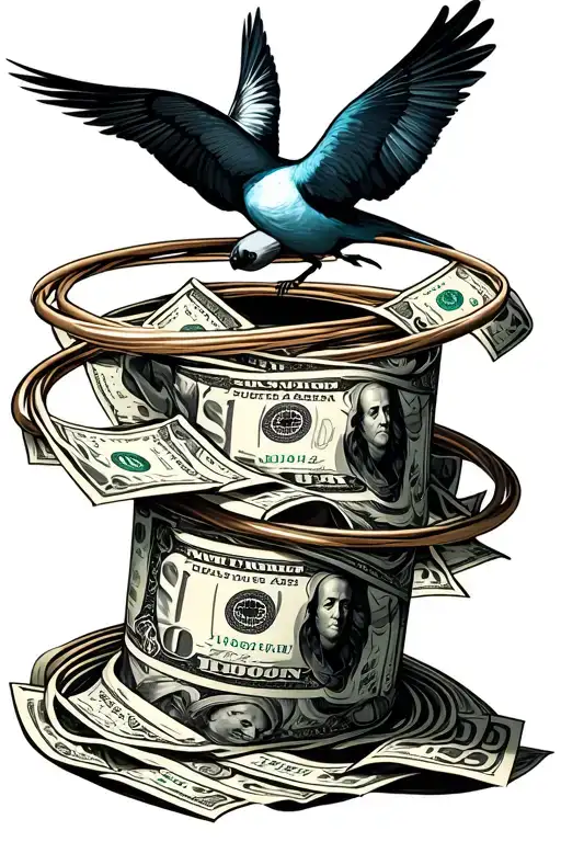 A Roll Of 100 Dollar Bills Hula Hooping Which Dizzy Birds Above Its Head