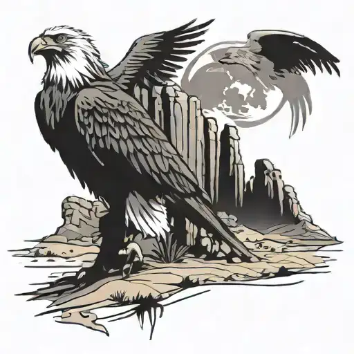 Desert Ruins With Eagle