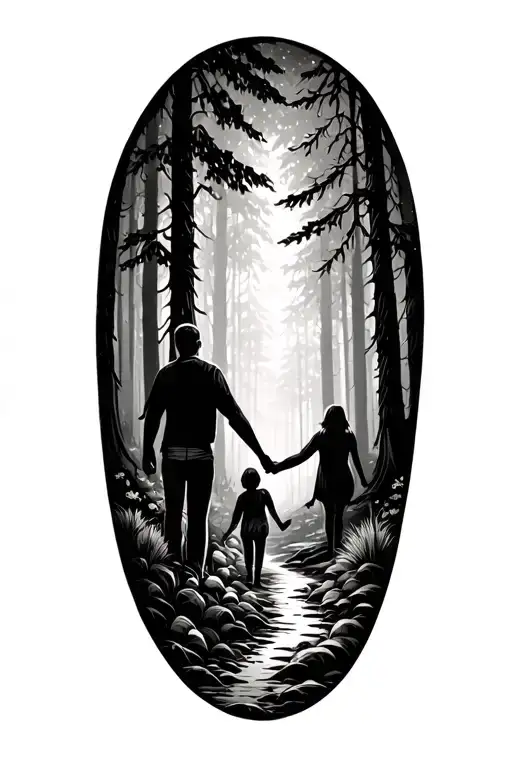 Forest Trail Family Holding Hands