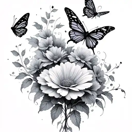 Flowing Flower Stem With Butterflies And A Fairy