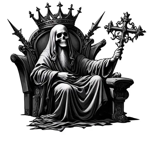 Holy Death With Crown Of King And Throne