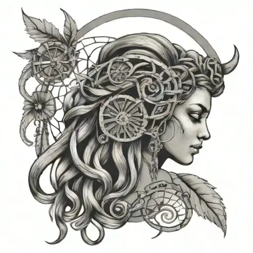 Medusa With Her Hair Turning Into A Dream Catcher