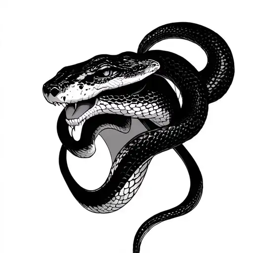 Snake Face On Woman Side Profile Thin Line