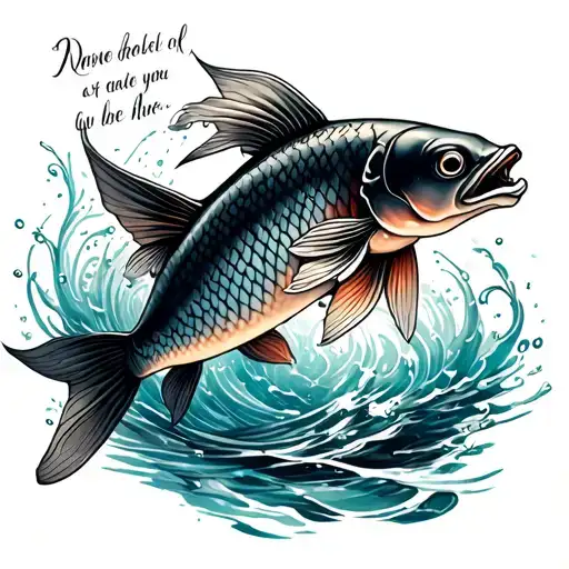 Koi Fishe Swimming Upstream With Quote At The End