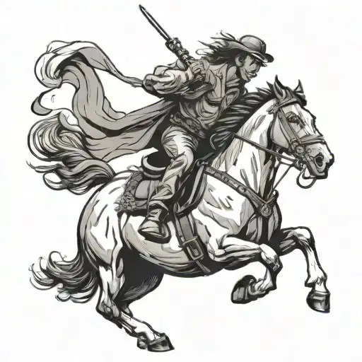 Side View Of Rearing Horse With A Western Rider Holding A Torch