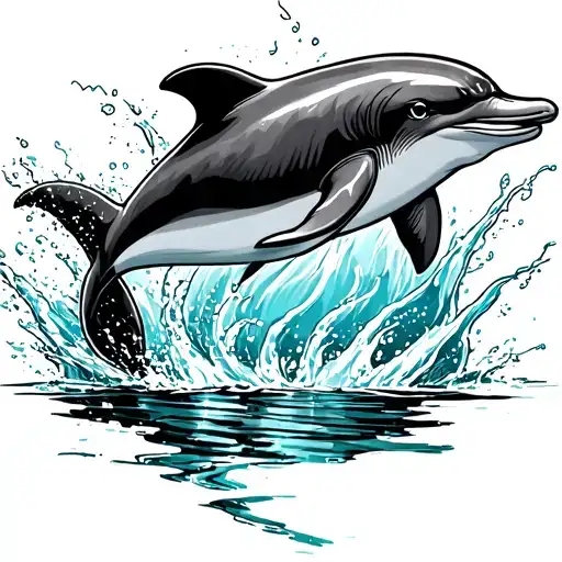 Dolphin W Name T'anna In Outline Jumping Out Of A Splash Of Water