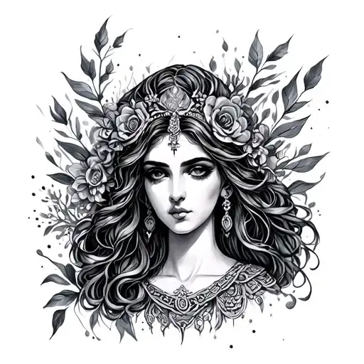 Sketch Tattoo With Goddess Bastette