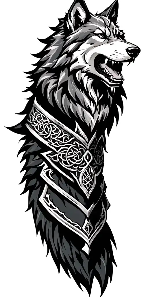 Celtic Wolf Surrounded By Armor
