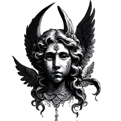 Cherub Angel Face Mask Demon Tattoo Design